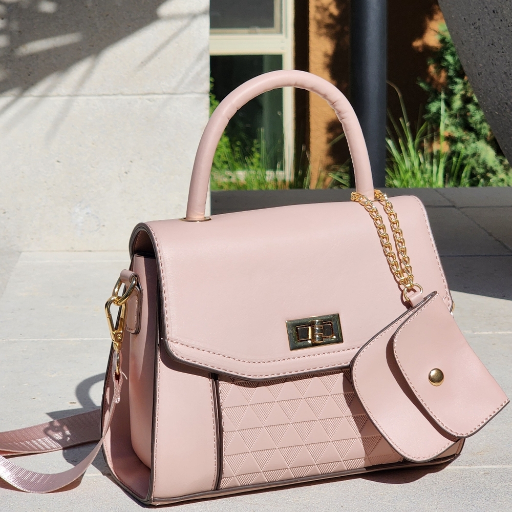 AR New York Pink Vegan Leather Handbag with Gold Accents Women's Crossbody